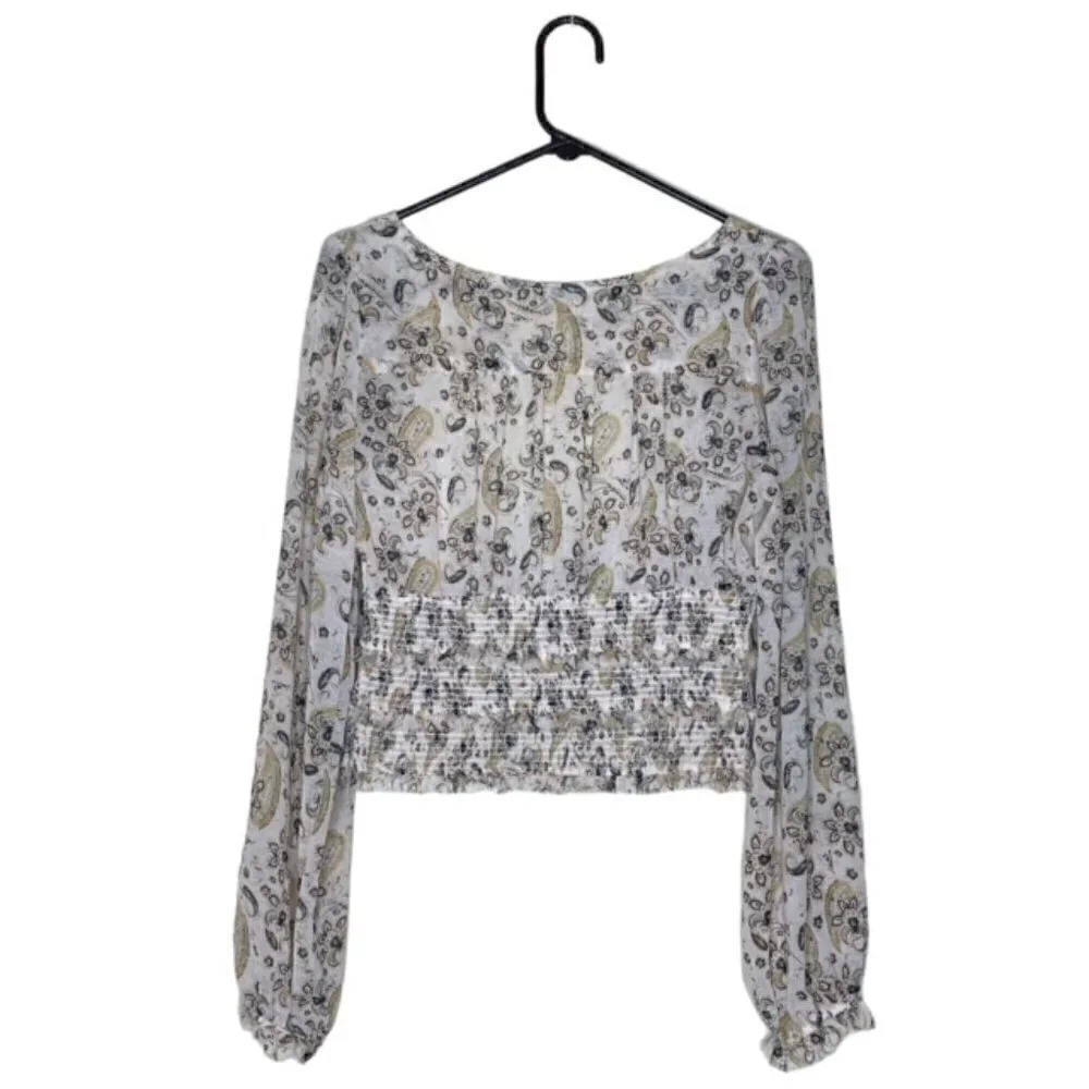 FREE PEOPLE Lolita Floral Square Neck Cropped Blouse - Size Medium